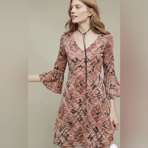 Maeve Anthropologie Erina Swing Bell 3/4 Sleeve Pink Knit Dress Petite